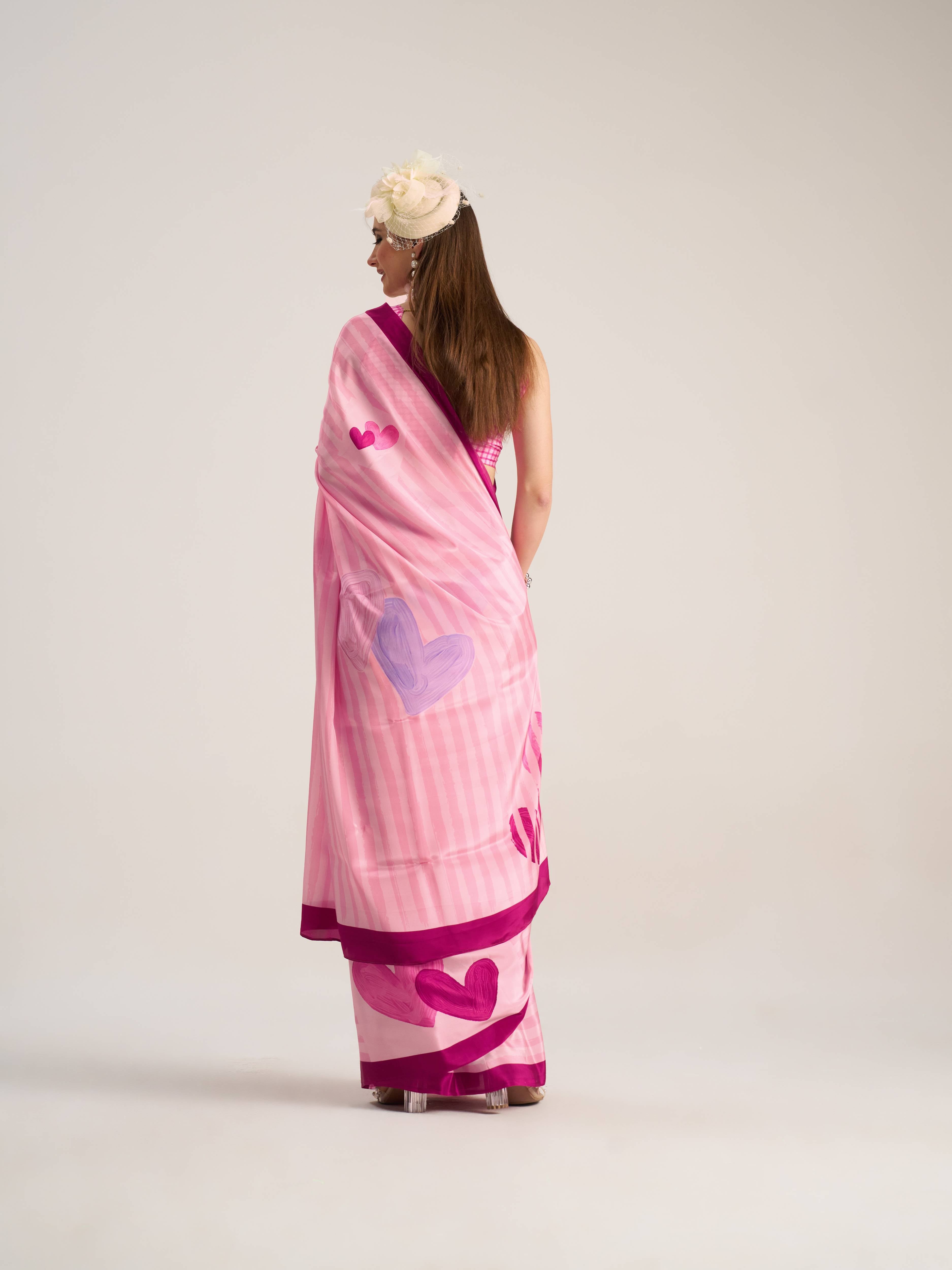 SALMON PINK GEORGETTE POLKA POPS DIGITAL PRINTED SAREE