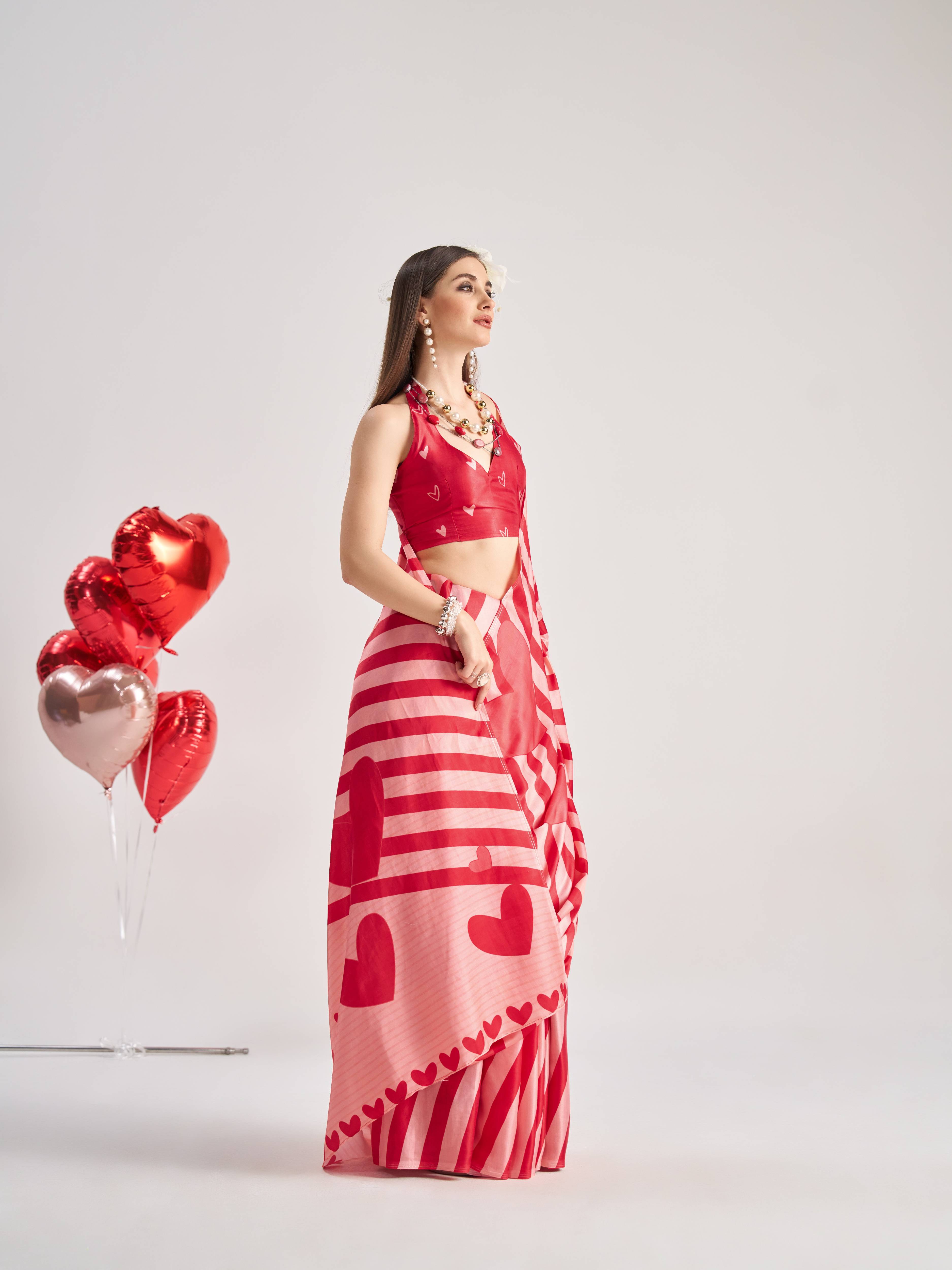 RED BEMBERG MODAL SATIN DIGITAL PRINTED SAREE