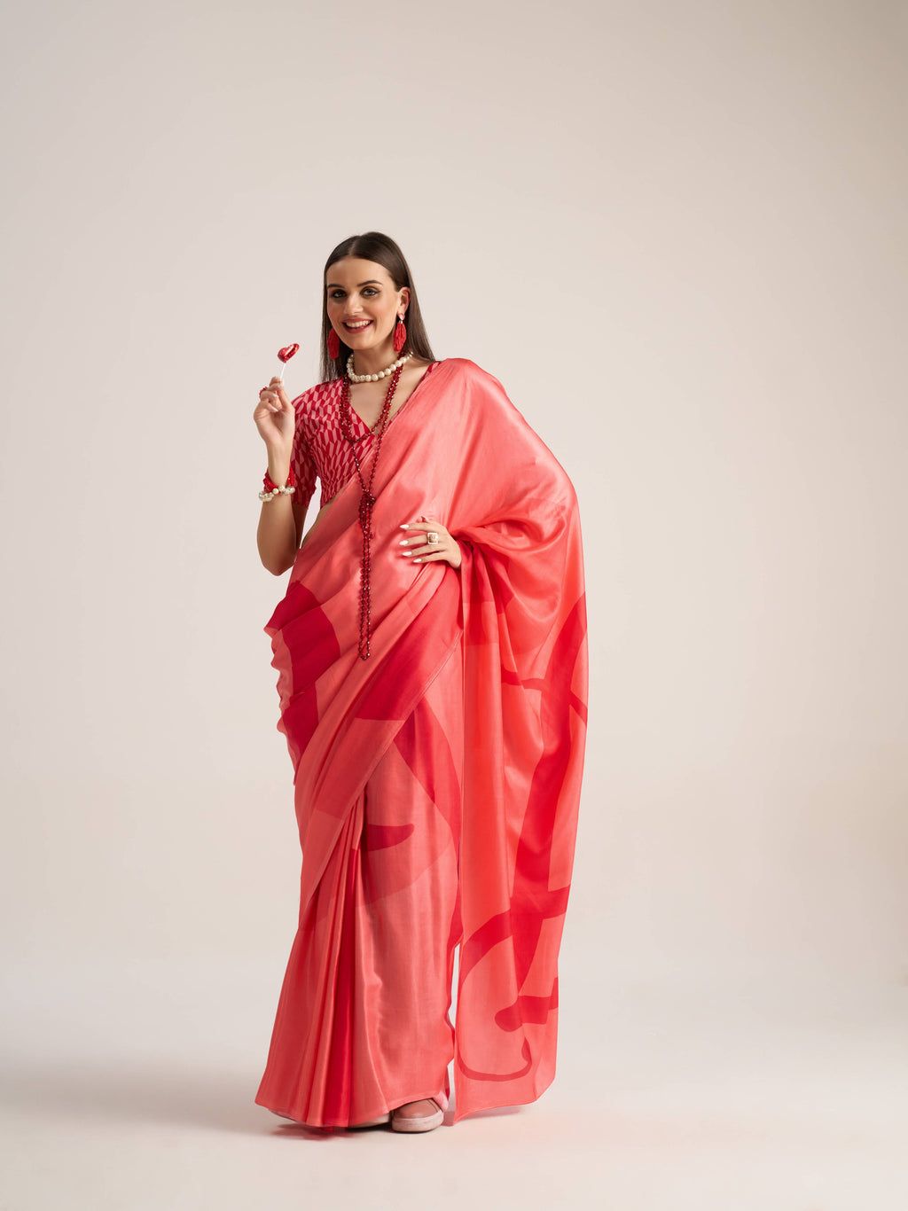 RED & PINK VISCOSE MUL LIVA DIGITAL PRINTED SAREE