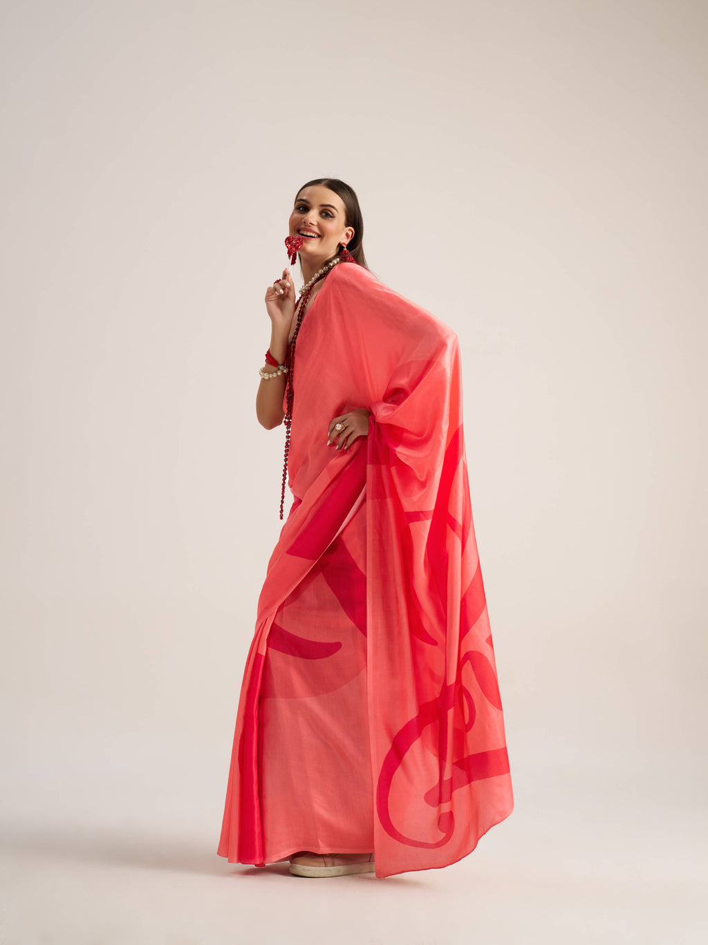 RED & PINK VISCOSE MUL LIVA DIGITAL PRINTED SAREE