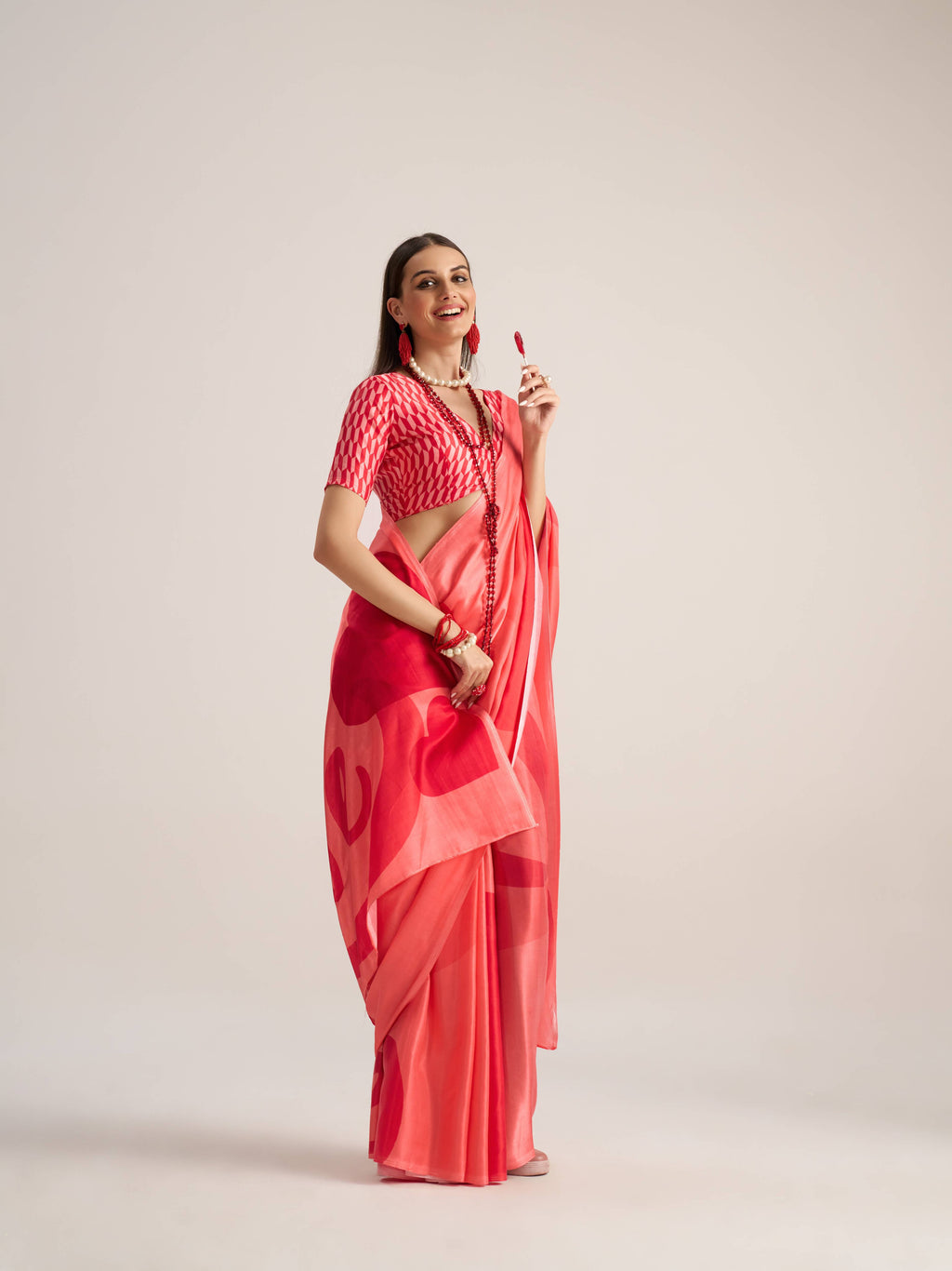 RED & PINK VISCOSE MUL LIVA DIGITAL PRINTED SAREE