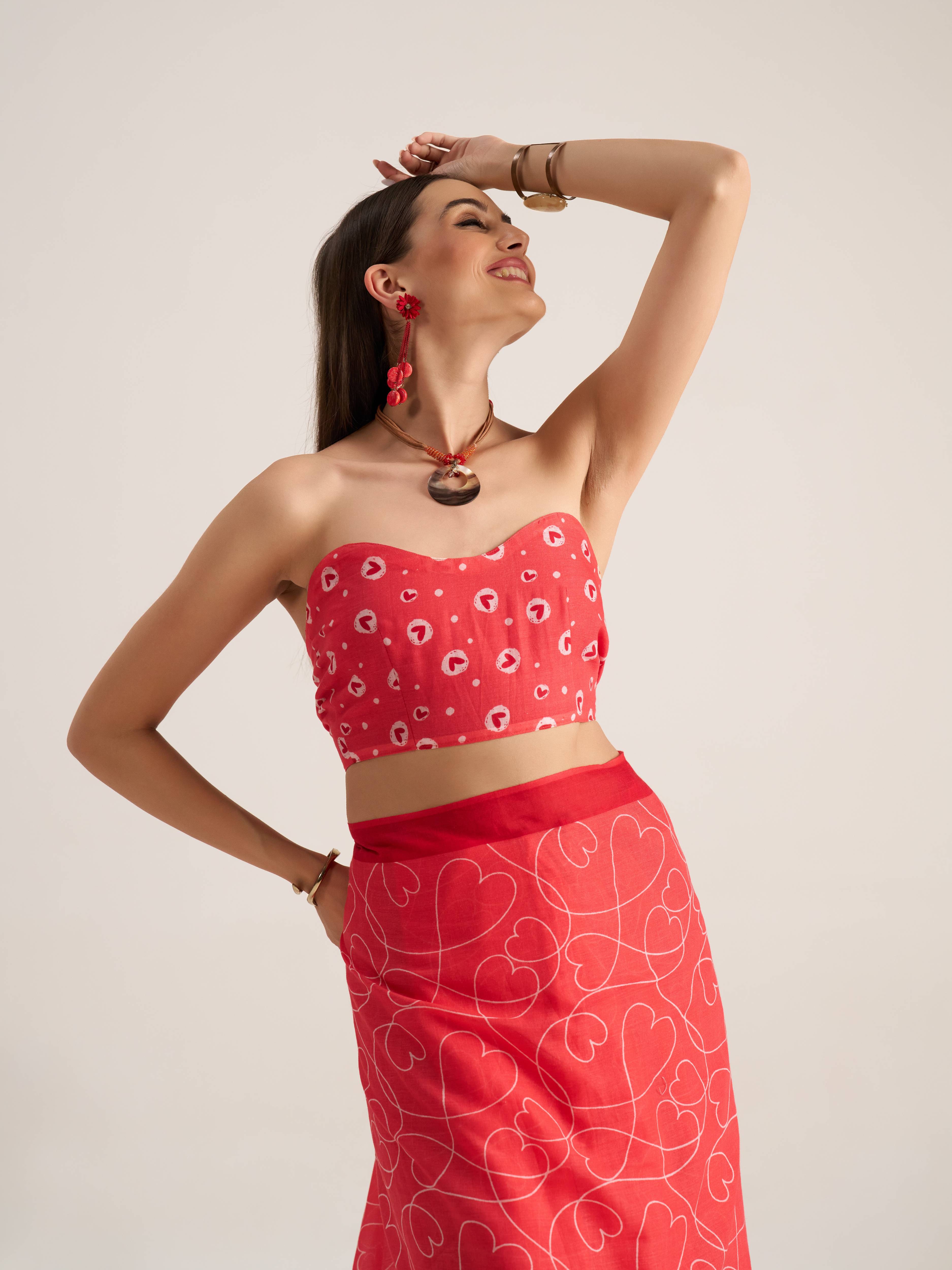 CORAL RED VISCOSE MUL LIVA DIGITAL PRINTED SAREE