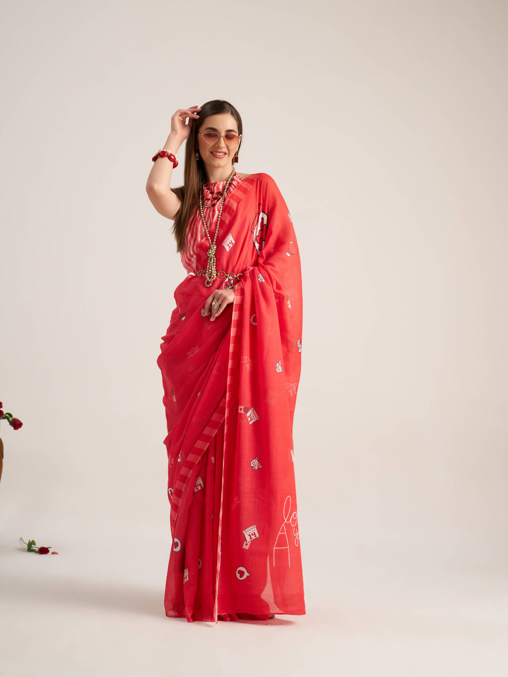 RED VISCOSE MUL LIVA DIGITAL PRINTED SAREE