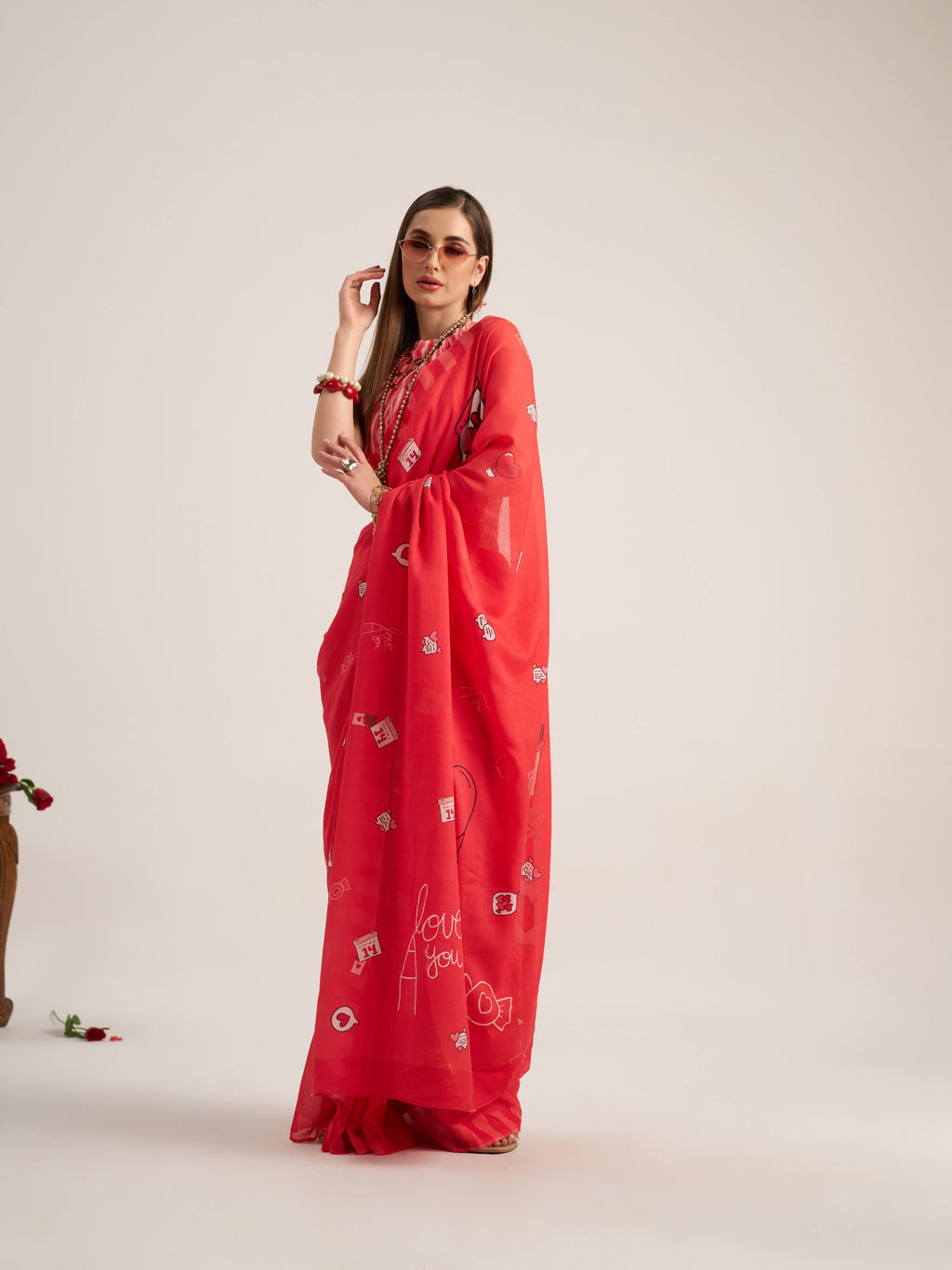 RED VISCOSE MUL LIVA DIGITAL PRINTED SAREE
