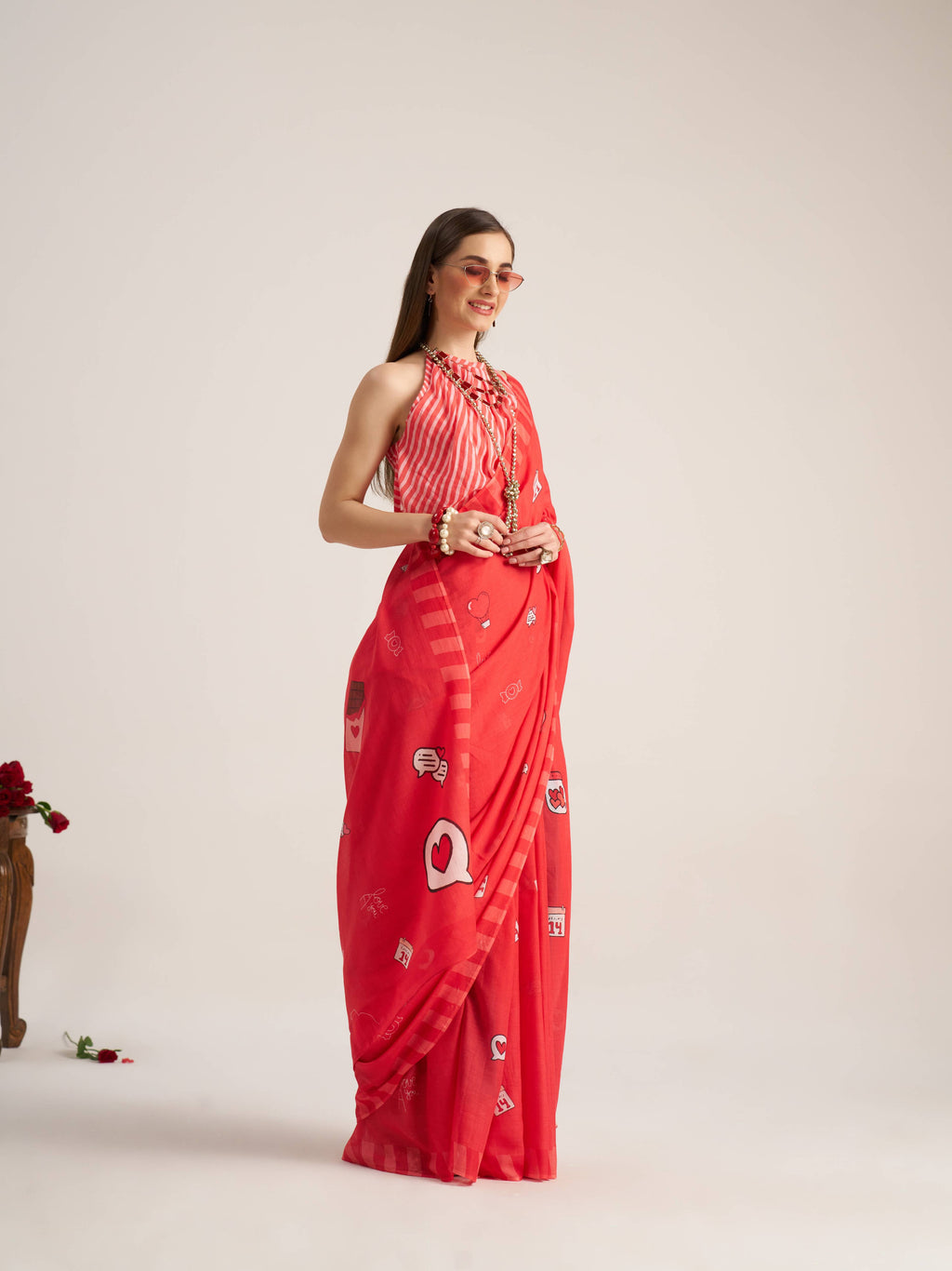RED VISCOSE MUL LIVA DIGITAL PRINTED SAREE