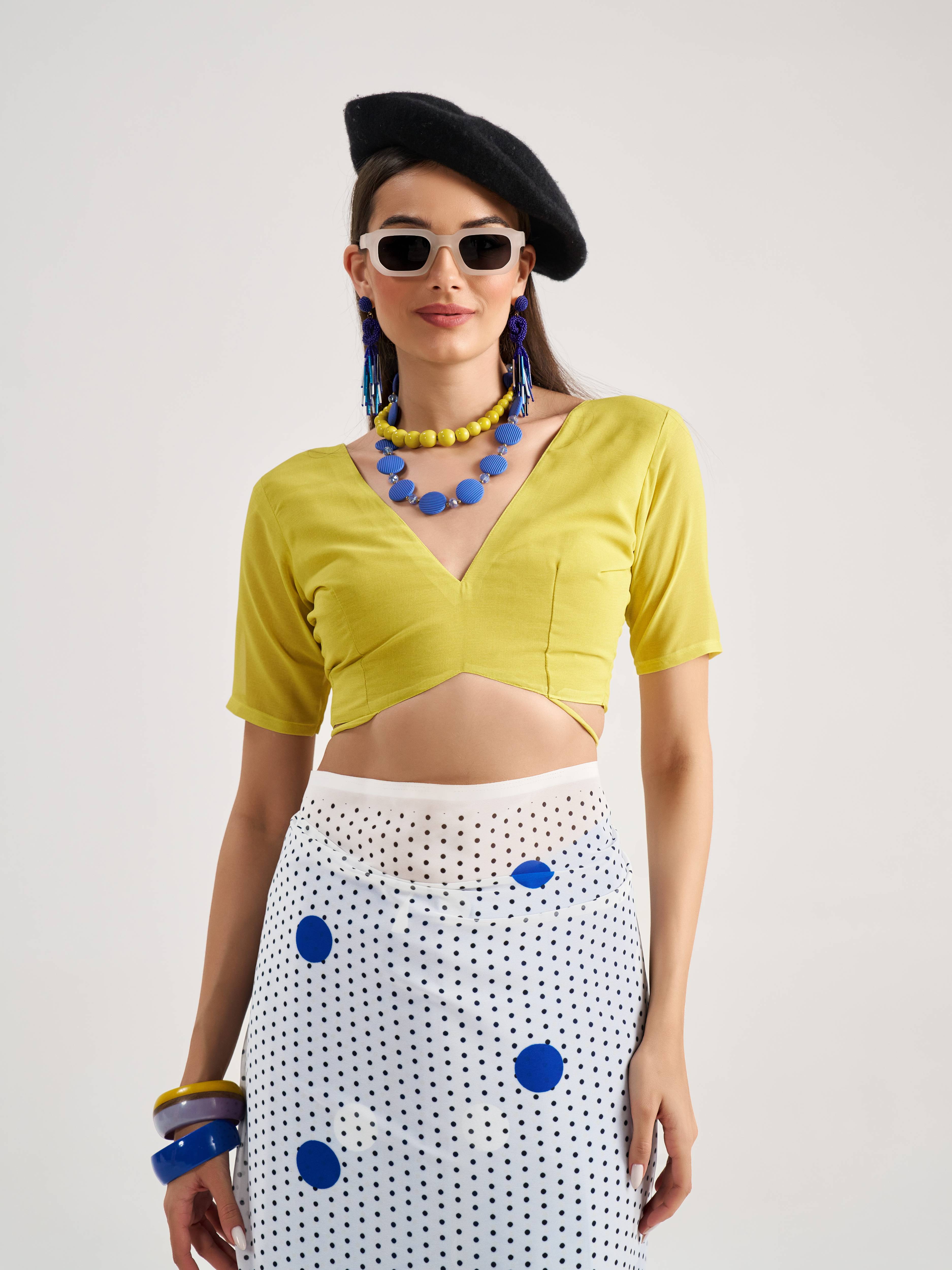 WHITE & BLUE GEORGETTE POLKA POPS DIGITAL PRINTED SAREE