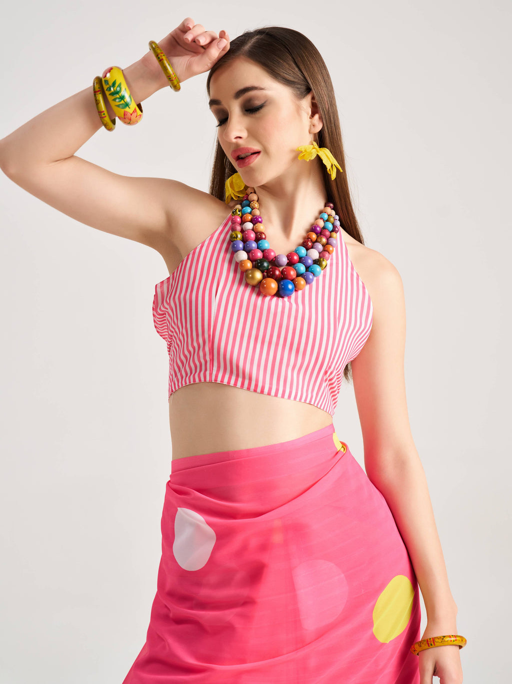 BARBIE PINK GEORGETTE POLKA POPS DIGITAL PRINTED SAREE