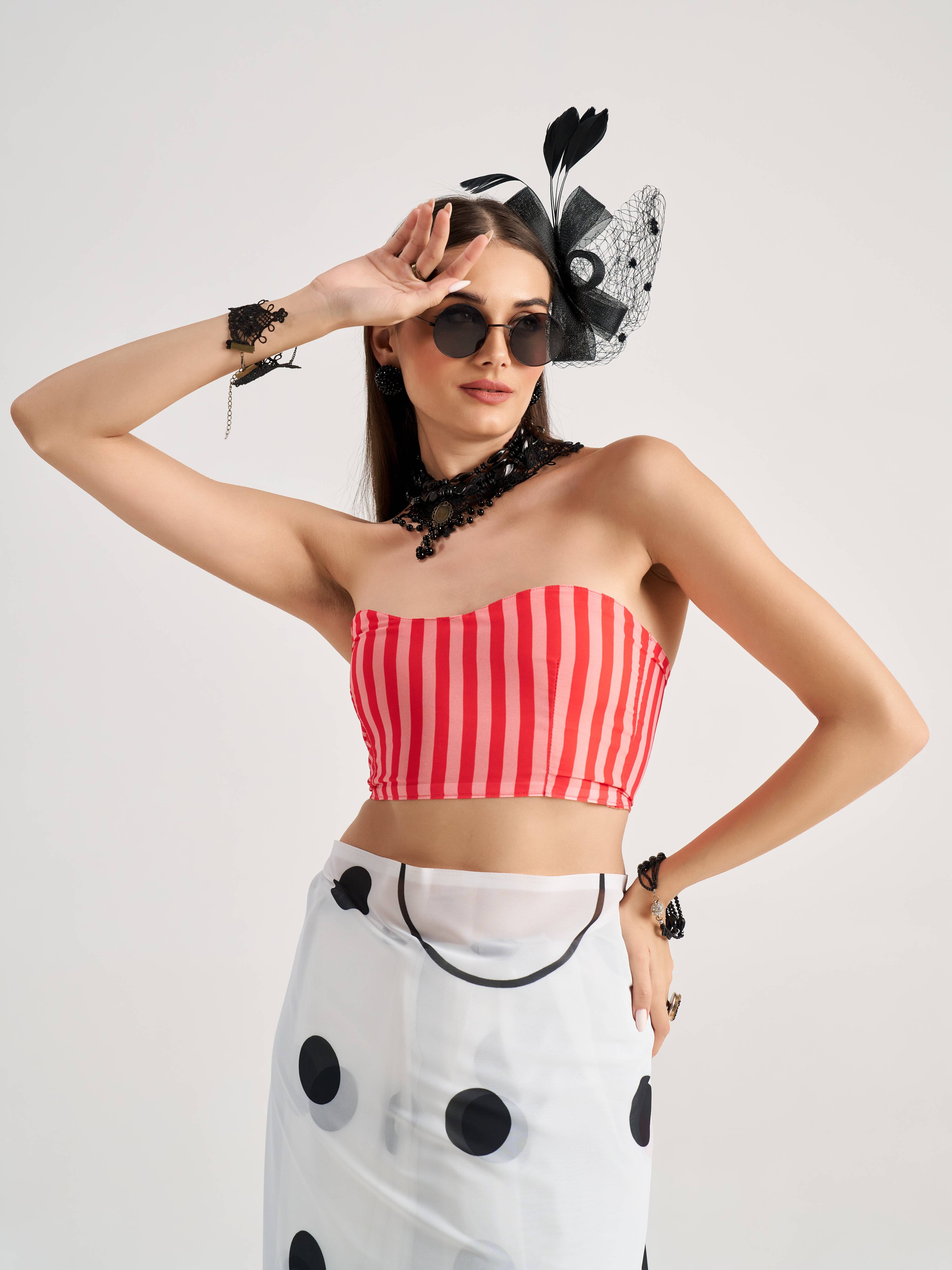 WHITE GEORGETTE POLKA POPS DIGITAL PRINTED SAREE