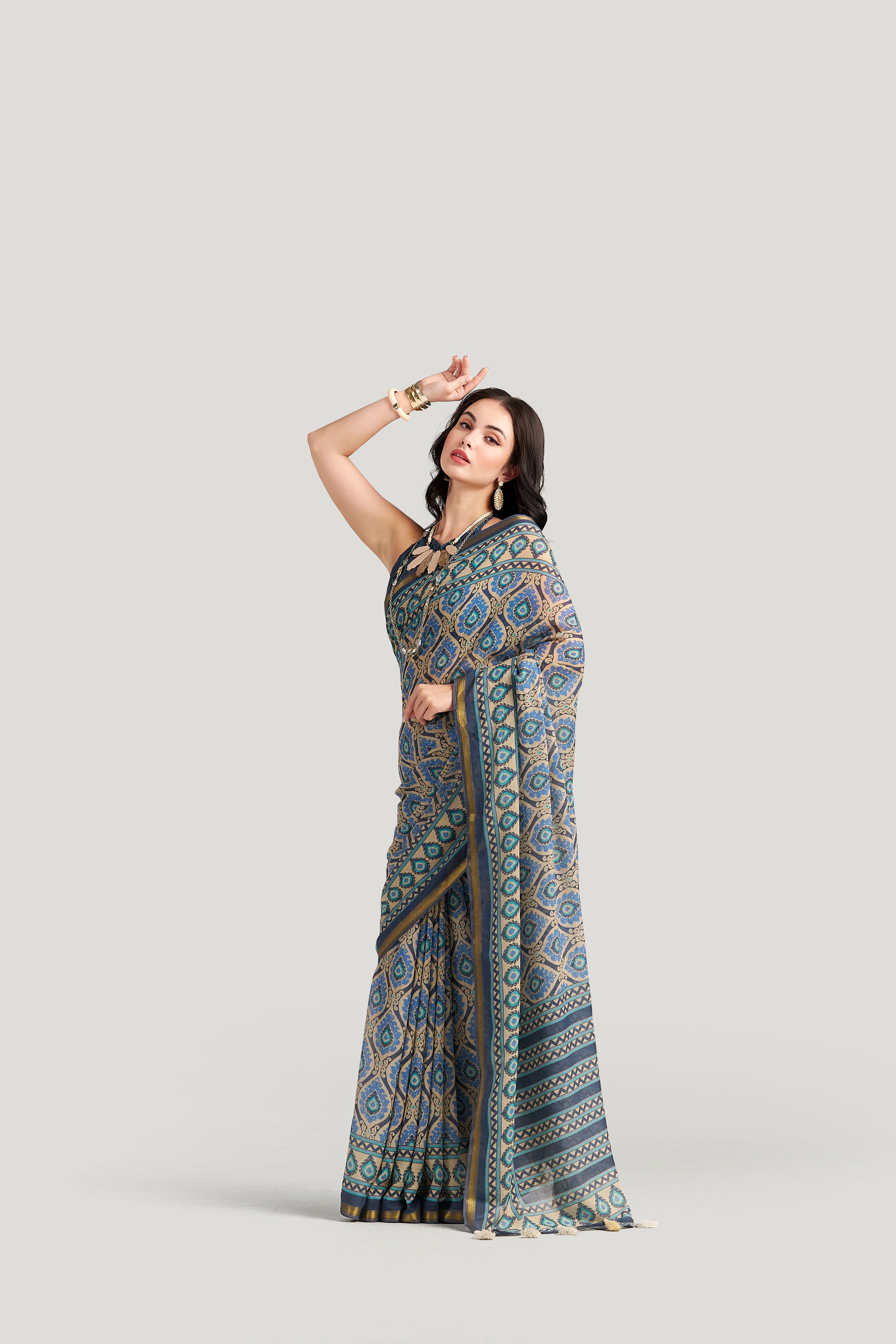 GLAUCOUS BLUE VISCOSE MUL LIVA DIGITAL PRINTED SAREE