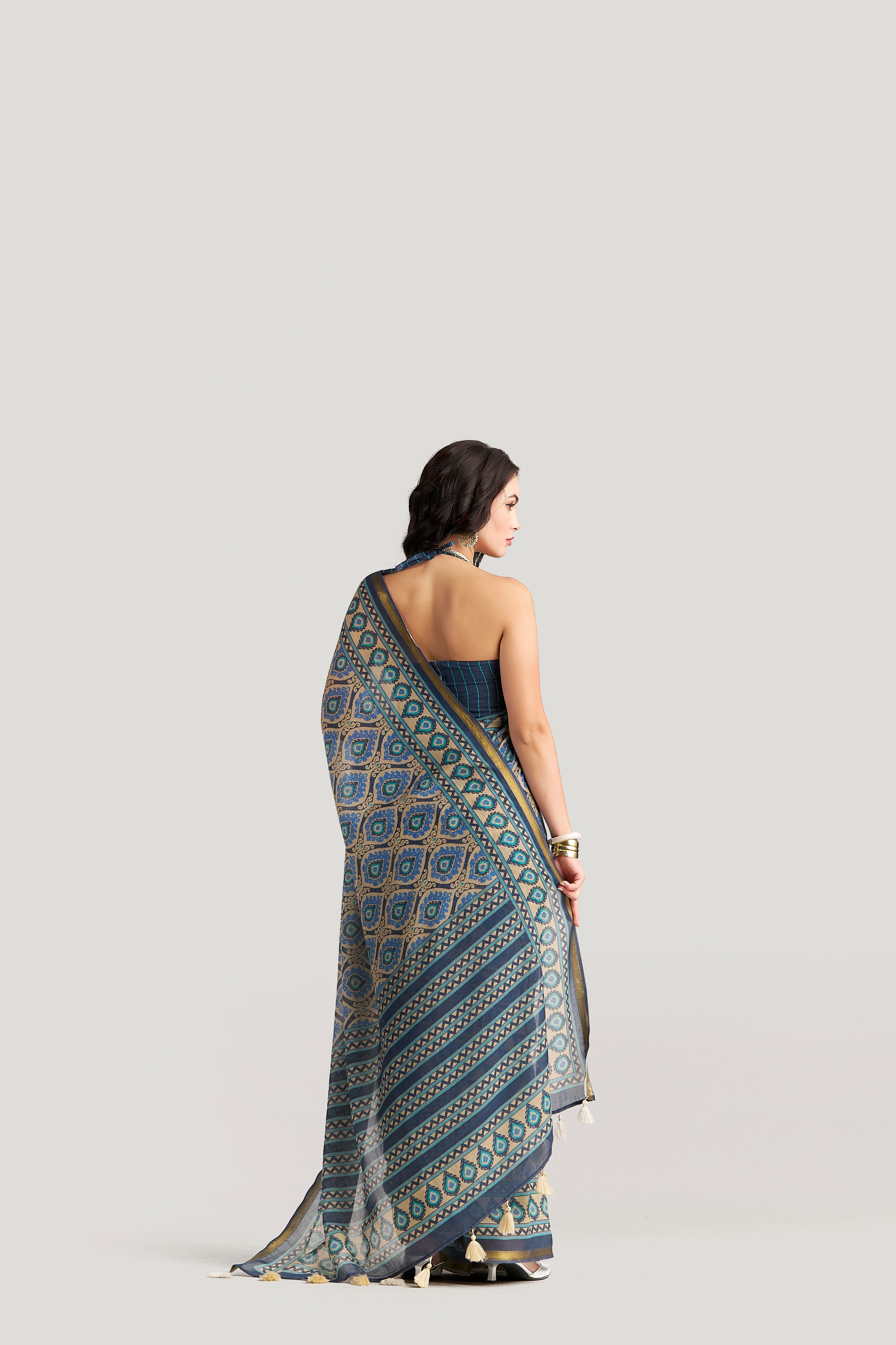 GLAUCOUS BLUE VISCOSE MUL LIVA DIGITAL PRINTED SAREE