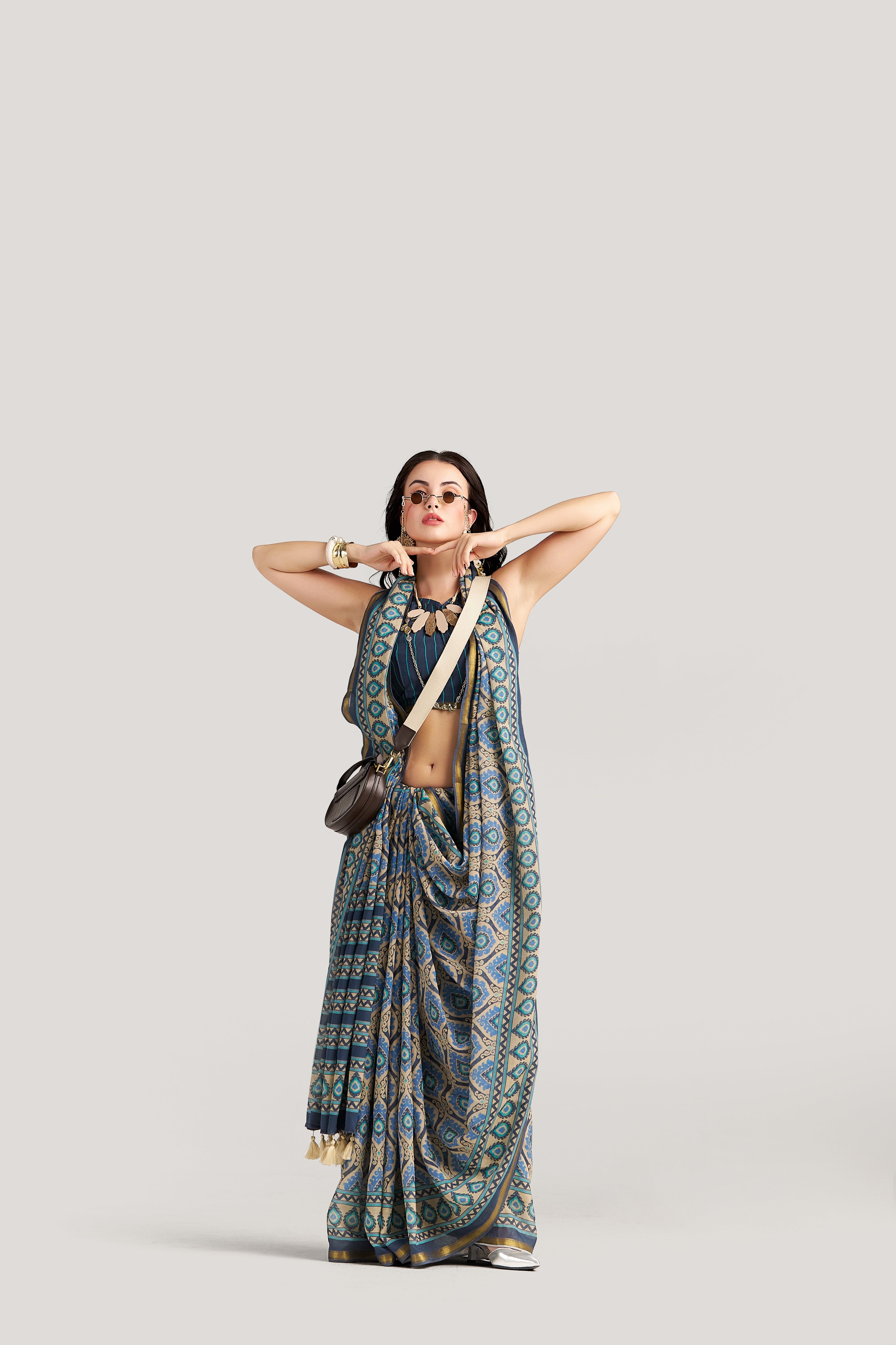 GLAUCOUS BLUE VISCOSE MUL LIVA DIGITAL PRINTED SAREE