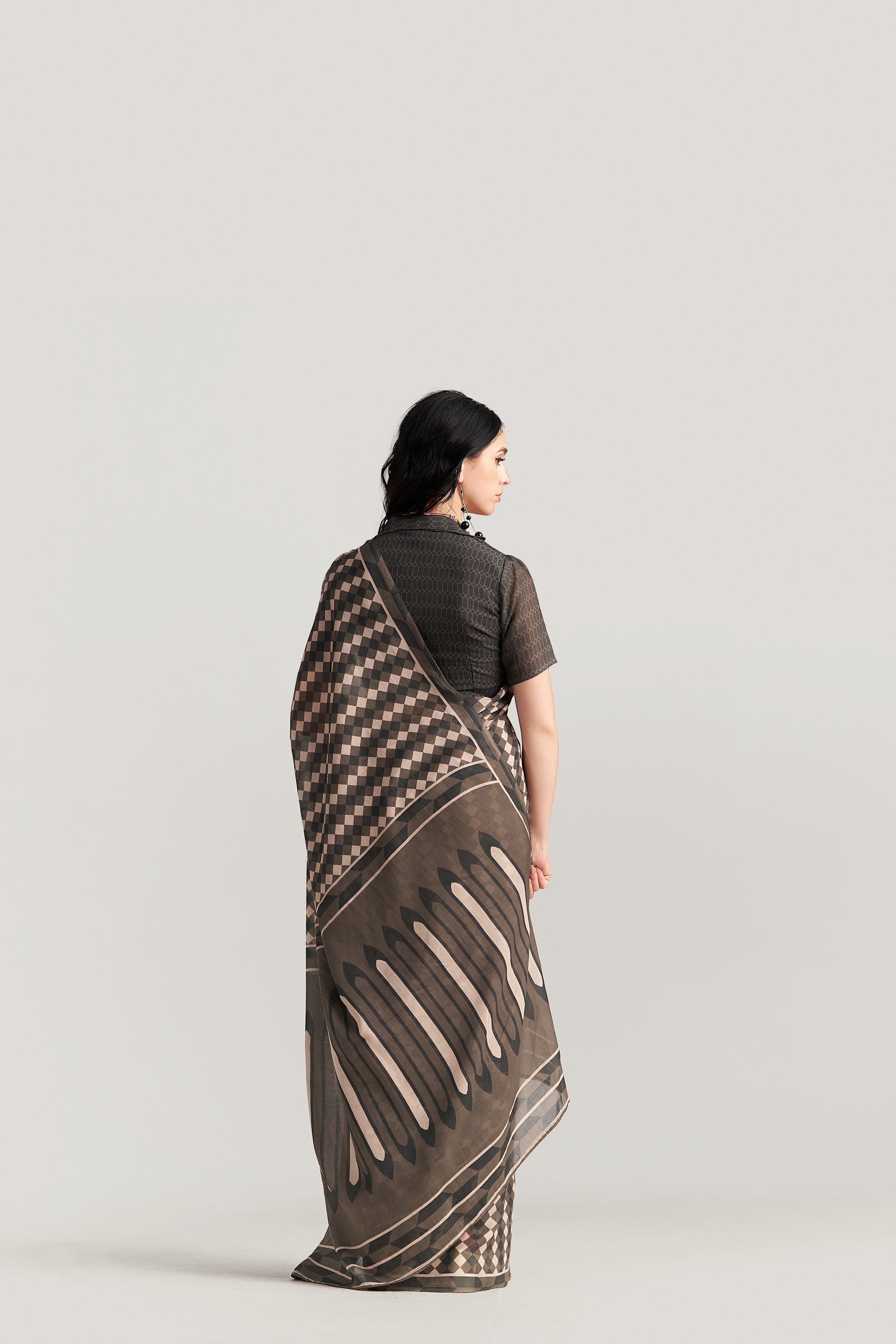 COFFEE BROWN VISCOSE MUL LIVA DIGITAL PRINTED SAREE