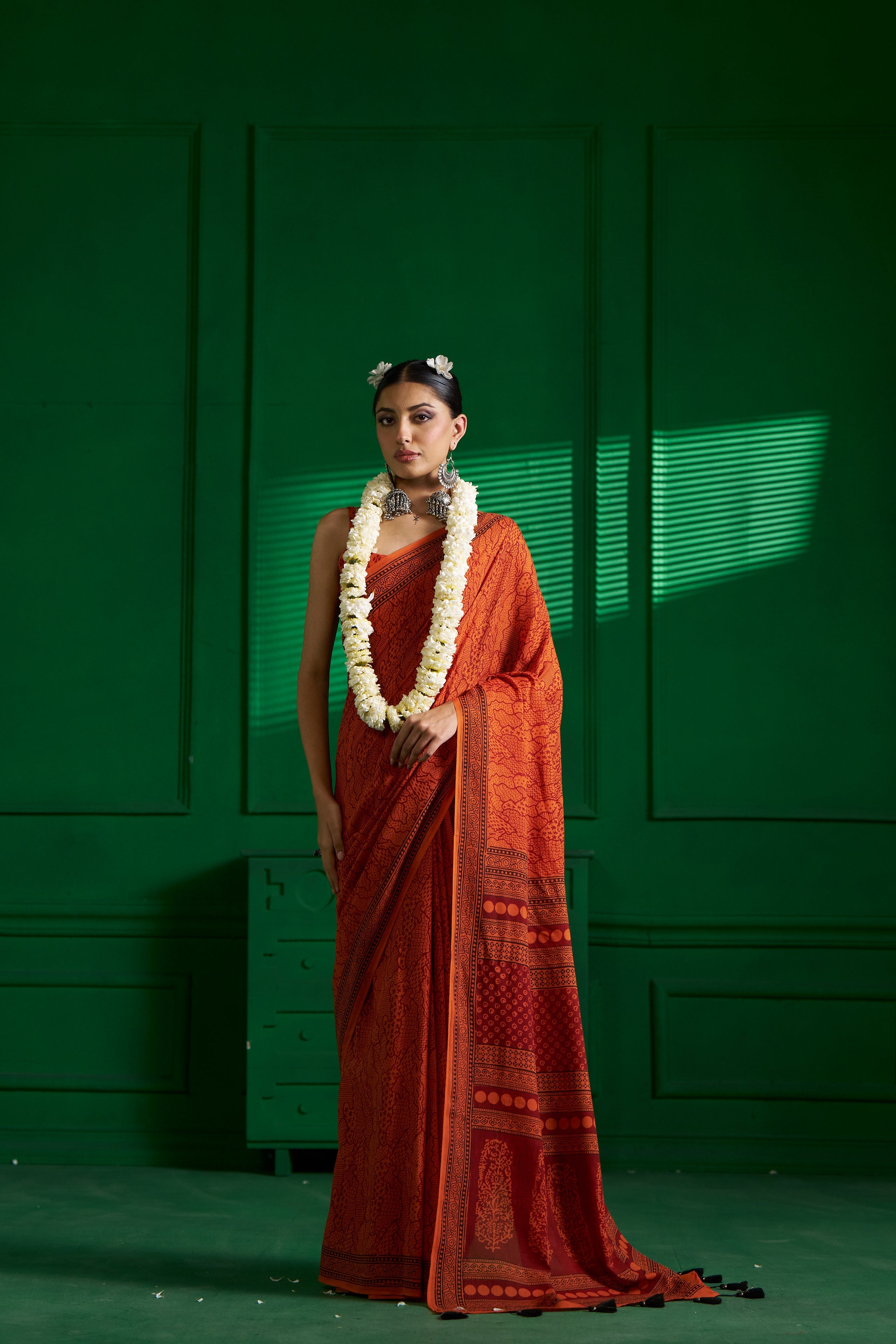 SAFFRON SOAR VISCOSE MUL BAGH PRINT SAREE