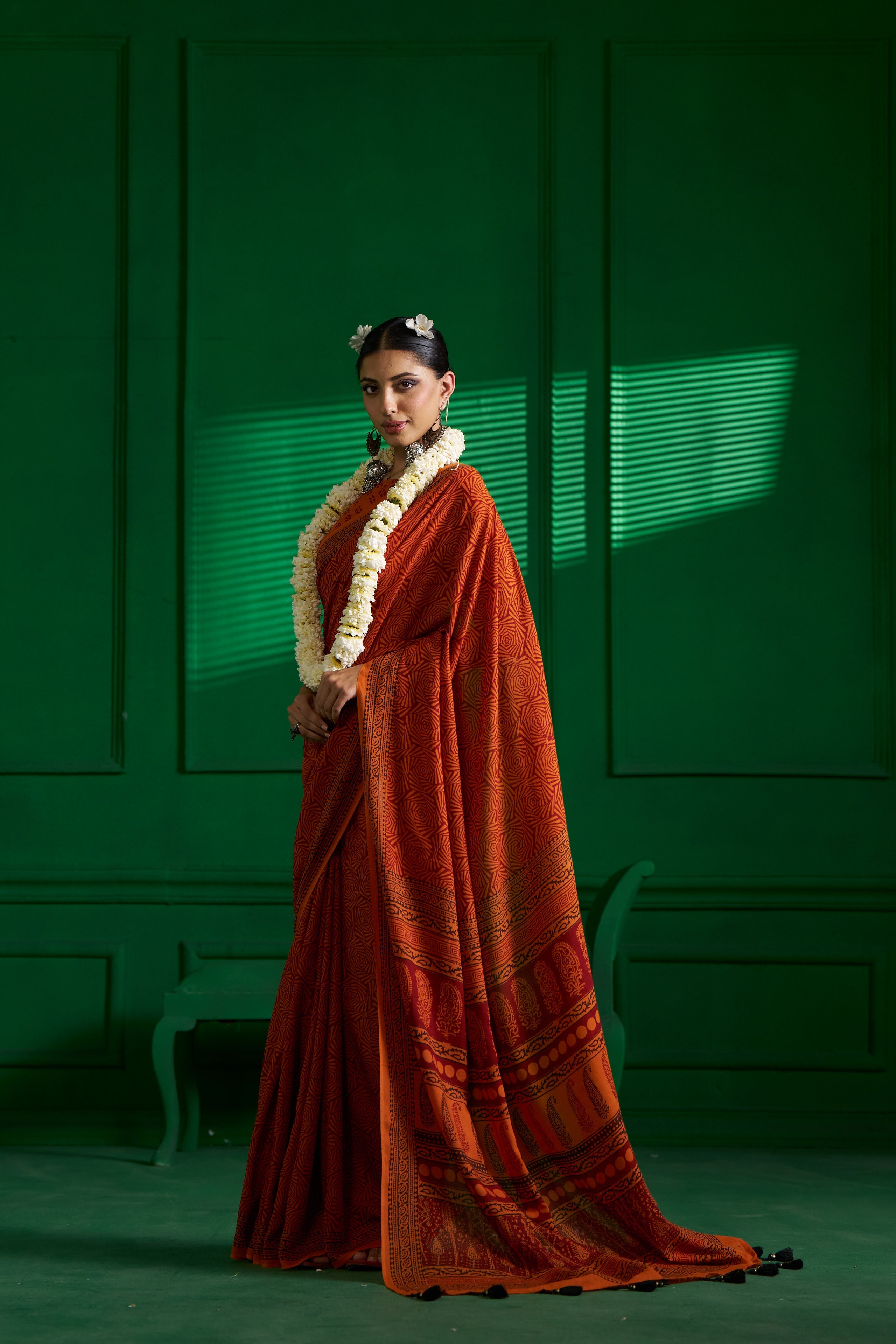 RUST IRON SHADE VISCOSE MUL BAGH PRINT SAREE