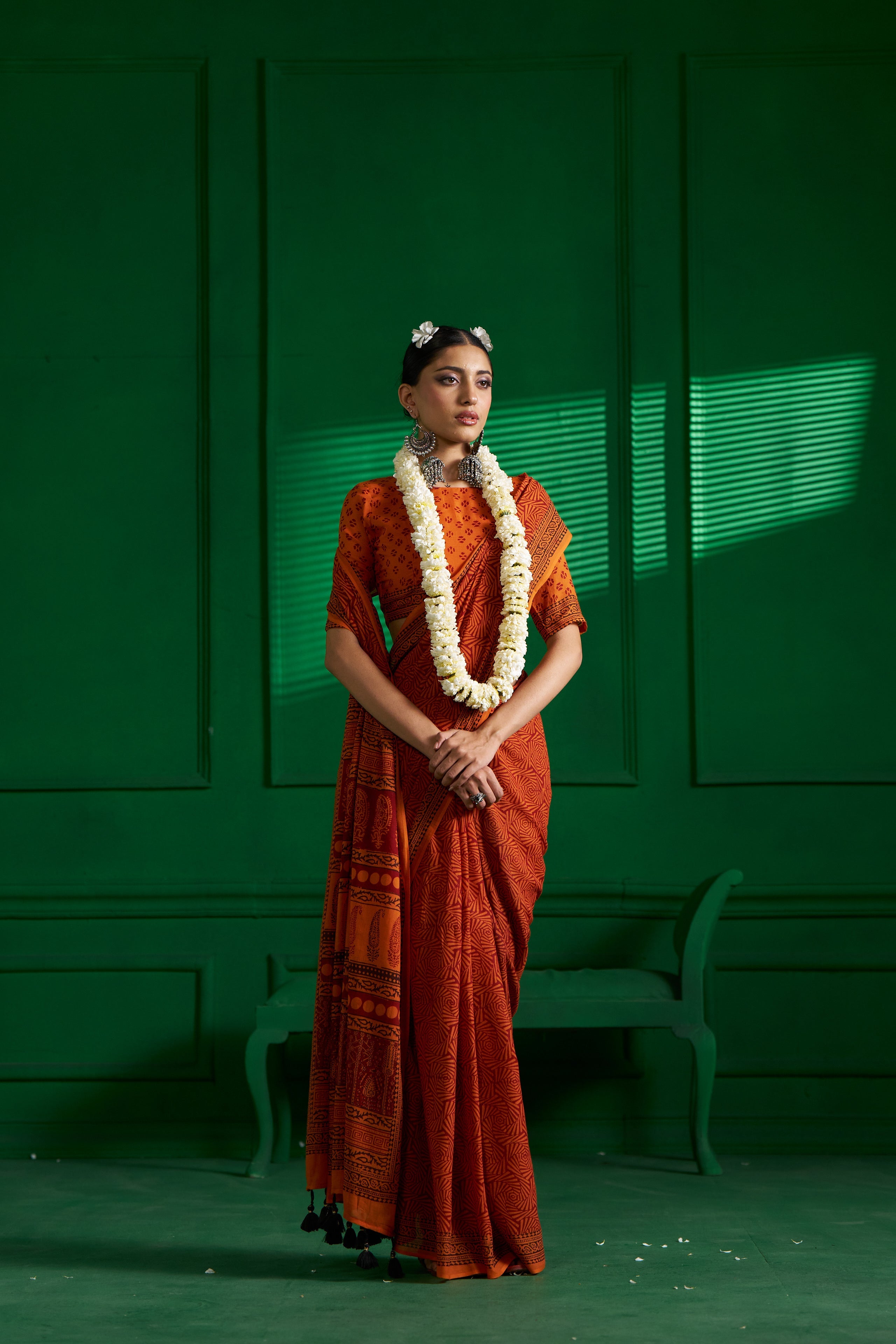 RUST IRON SHADE VISCOSE MUL BAGH PRINT SAREE