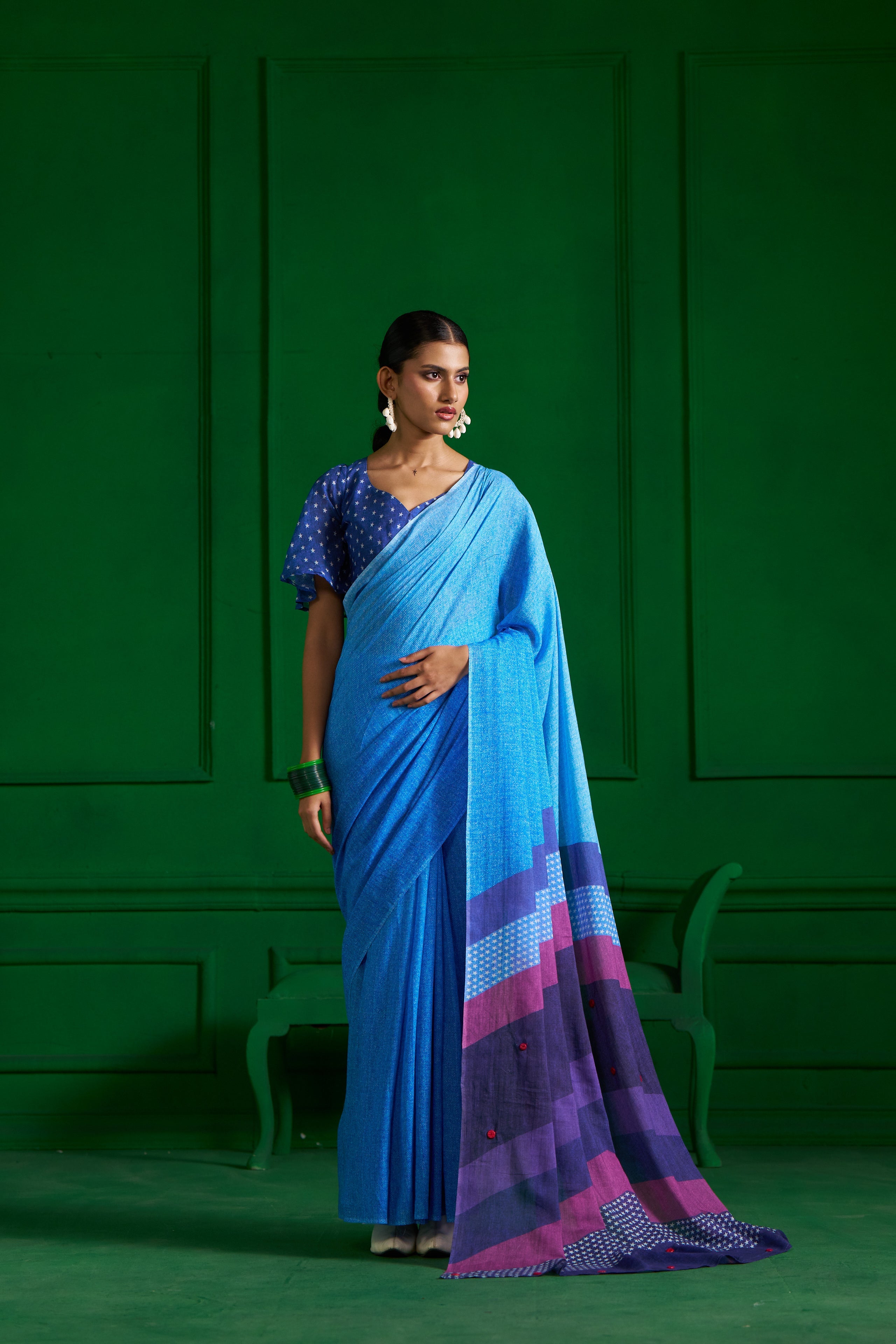 INK BLUE VISCOSE MUL OMBRE DENIM SAREE