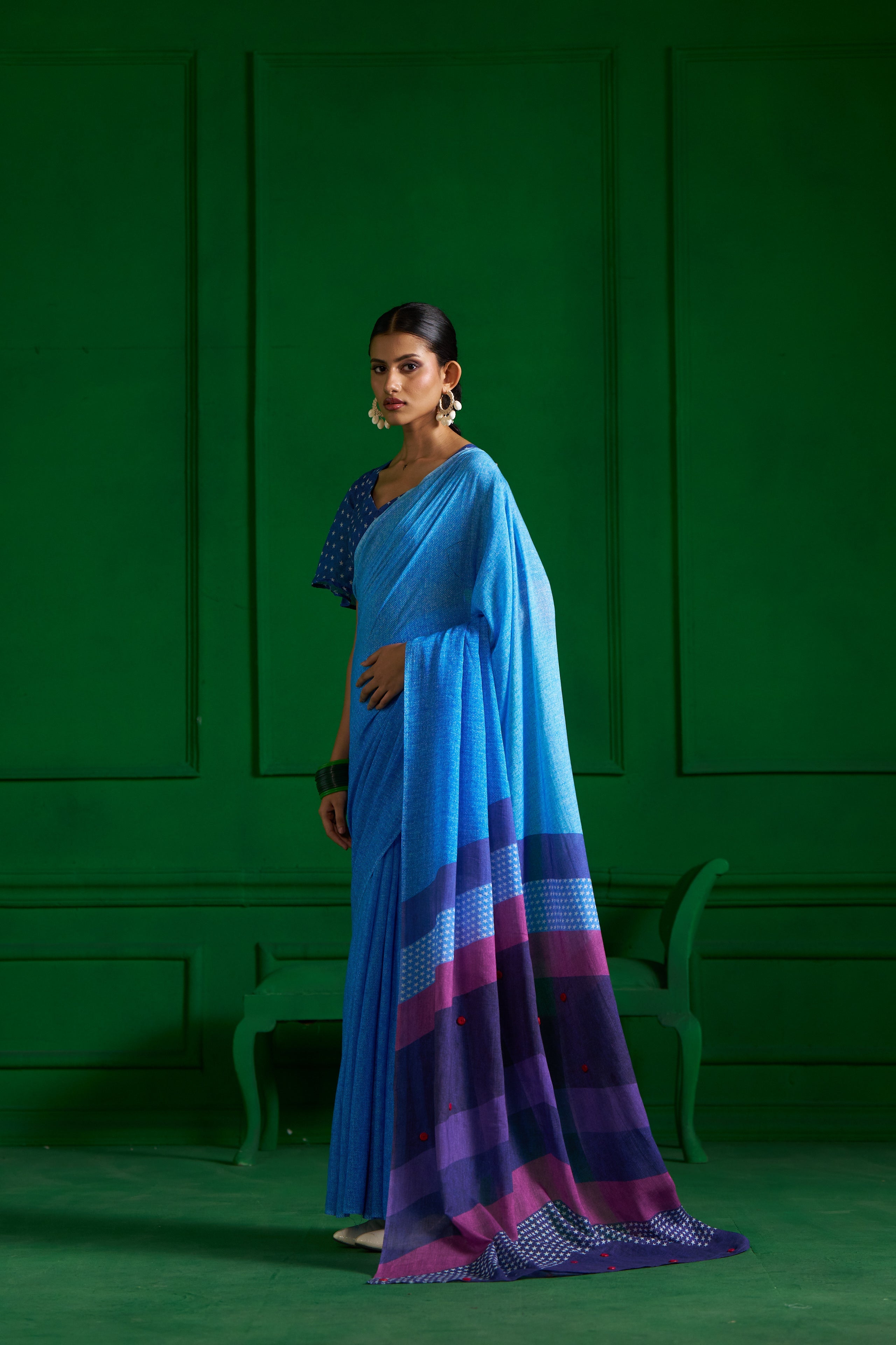 INK BLUE VISCOSE MUL OMBRE DENIM SAREE