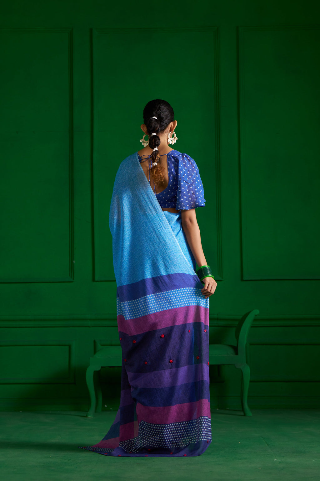 INK BLUE VISCOSE MUL OMBRE DENIM SAREE