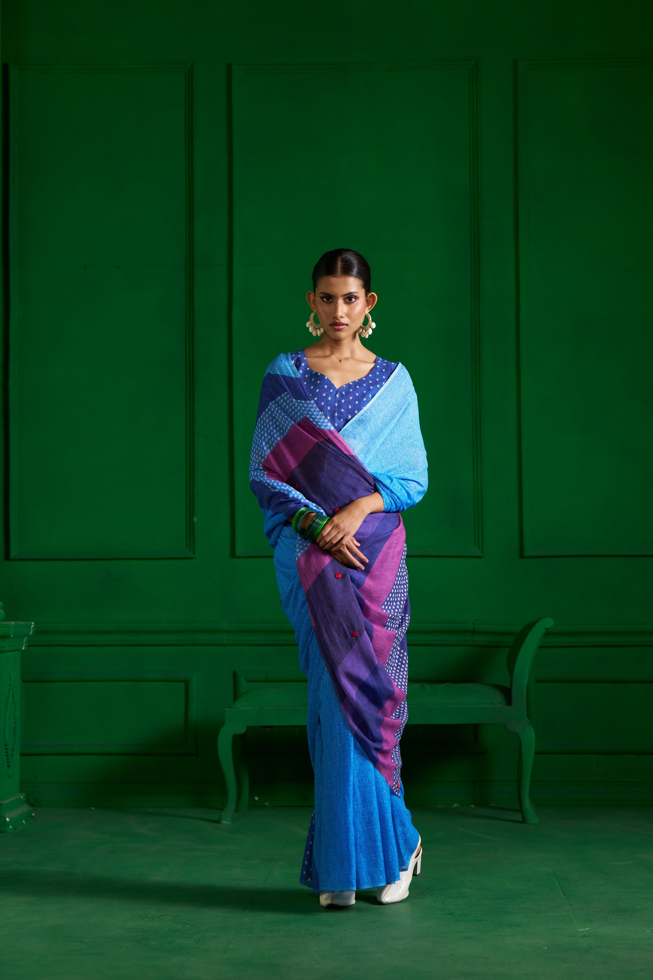 INK BLUE VISCOSE MUL OMBRE DENIM SAREE