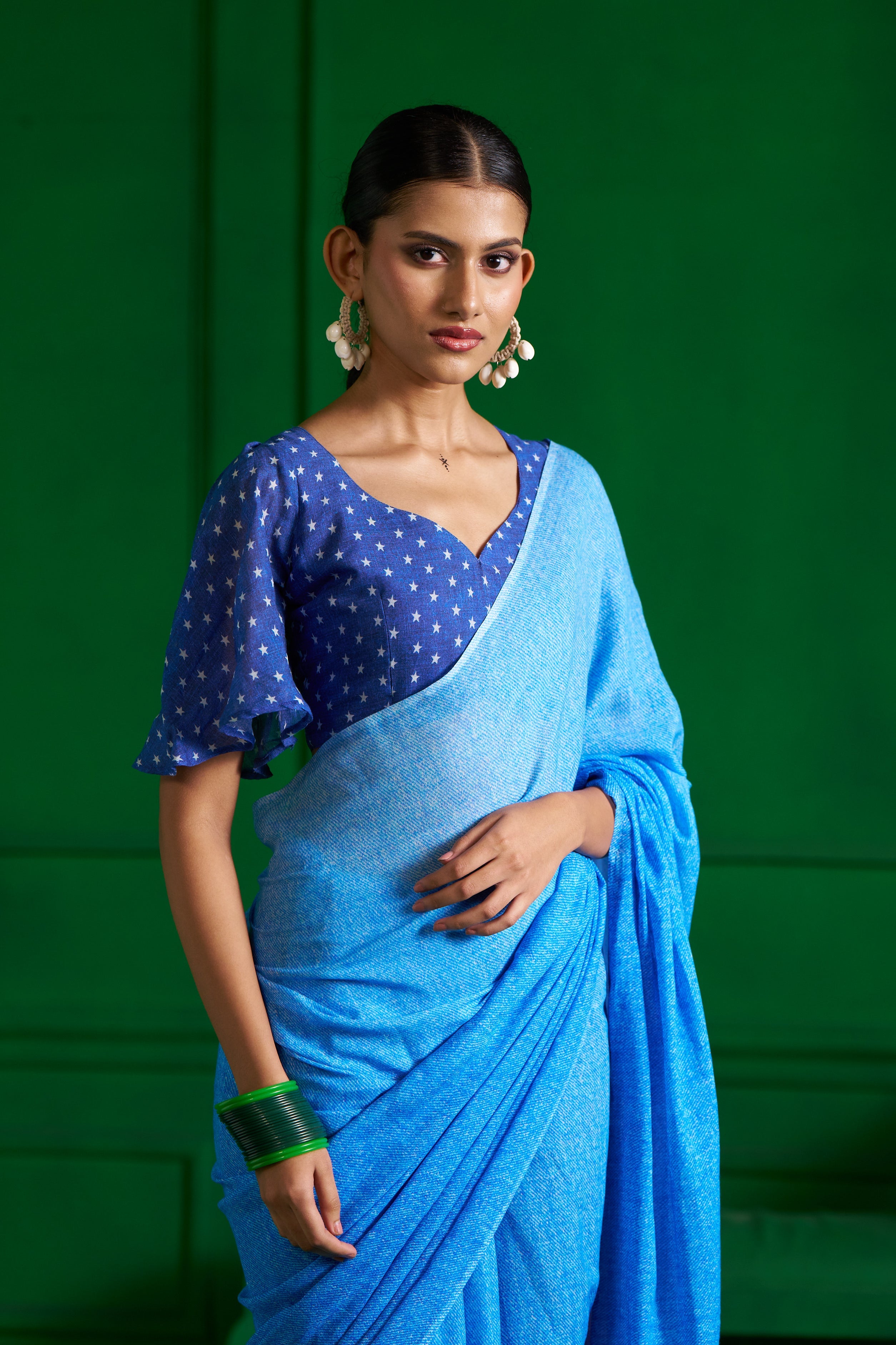 INK BLUE VISCOSE MUL OMBRE DENIM SAREE